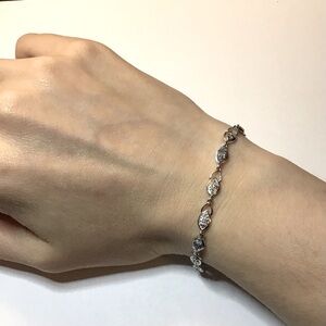 925 Sterling Silver Marquise Link Bracelet with Blue Stones